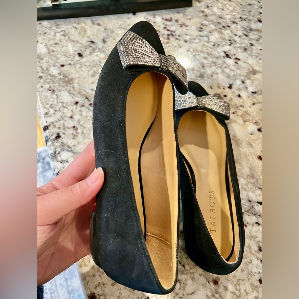 Talbots Edison Bow Suede Flats Black Suede Sparkly Bow Size 6 - Picture 6 of 7